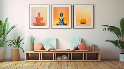 Frame mockup in Yoga Meditation Room, Mockups Design 3D, HD