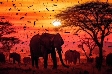 Fototapeta na wymiar Safari Sunset Savanna Twilight