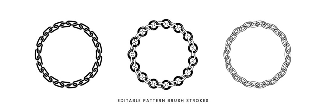 Set of chain pattern brushes round shape editable template