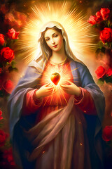 Immaculate Heart of the Holy Mary. AI generativ. - obrazy, fototapety, plakaty