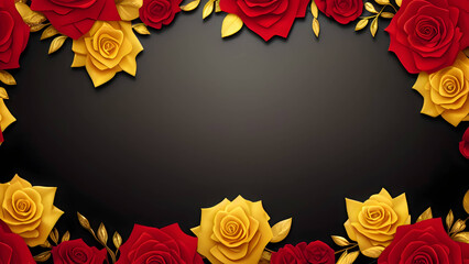 red roses on a gold and black background template for banner posters and designs 
