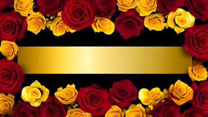 red roses on a gold and black background template for banner posters and designs 