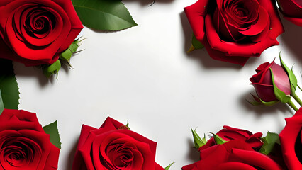 red roses on white background template for banner posters and designs 