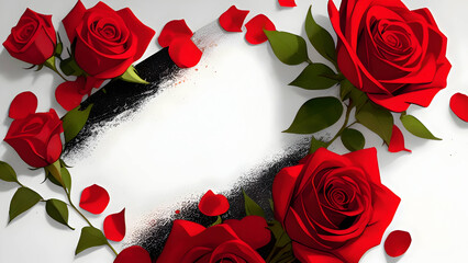 red roses on a white and black background template for banner posters and designs 