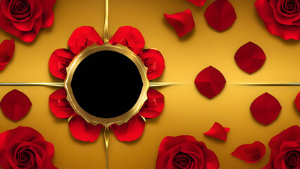 red roses on a gold and black background template for banner posters and designs 