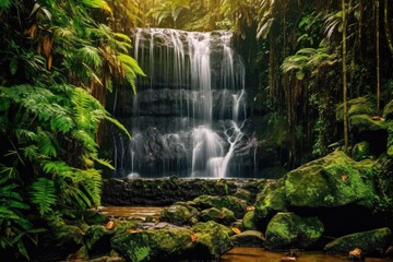 Hidden Jungle Waterfall Concealed Cascading Stream