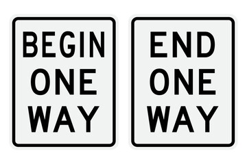 Fototapeta premium Begin One Way Signs. End One Way Signs. Vector and Illustrations.