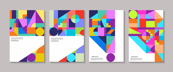 Obraz premium Set of covers. Abstract geometric pattern background,vector circle, triangle and square lines, art design.poster, banner, magazine, card.etc