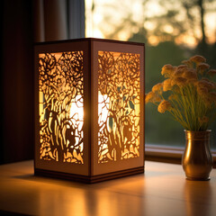 stunning wood table lamp made with a laser cutter Generated AI