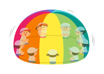 運動会　パラバルーン　中心に空気を含ませて山をつくり、内側に座る
