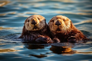 Playful Sea Otters Energetic Aquatic Weasels