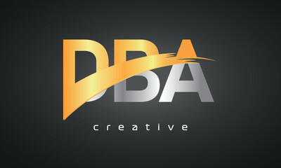DBA Letters Logo Design with Creative Intersected and Cutted golden color