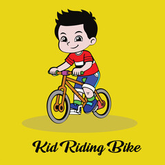 Joyful Child Riding Bike Vector Illustration - Experience the pure joy of childhood with this delightful vector illustration of a child riding a bike