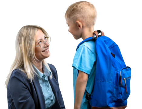 School concept. Schoolboy with your mother. First day in school.
