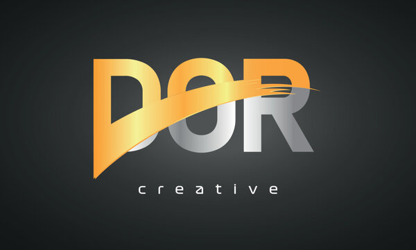 DOR Letters Logo Design with Creative Intersected and Cutted golden color
