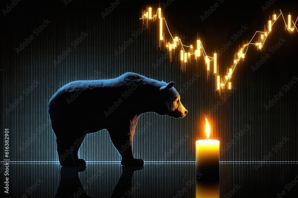 Canvas Prints brown bear standing next to a lit candle in a dark room. Generative AI