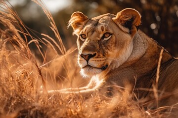 Fototapeta premium African Lioness Savanna's Fearless Hunter