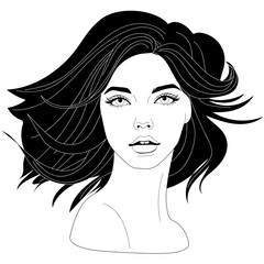 Cute girl face, black and white vector