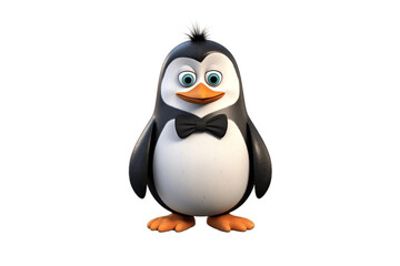 3D Cartoon Character: Quirky Penguin with Bow Tie and Suspenders on Transparent Background. AI