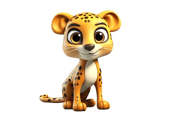 3D Cartoon Character: Sleek Cheetah with Transparent Background. AI