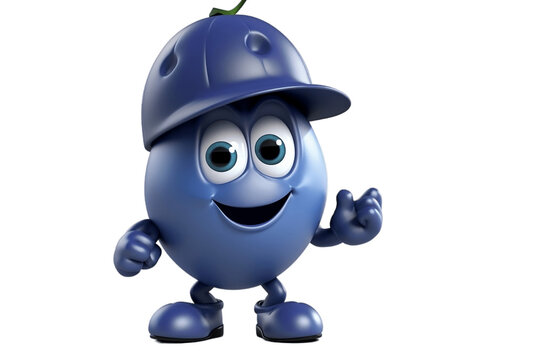 Playful Blueberry Cartoon Character with Cap in 3D, Isolated on Transparent Background. AI
