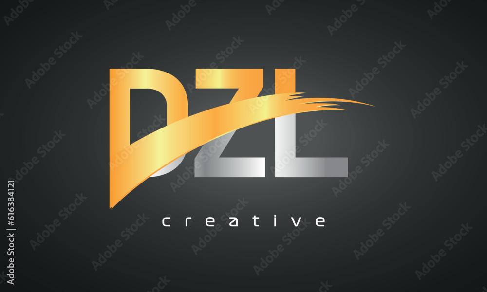 Wall mural dzl letters logo design with creative intersected and cutted golden color