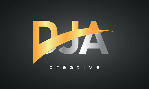 DJA Letters Logo Design with Creative Intersected and Cutted golden color