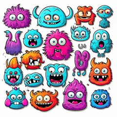 Fotobehang Doodle Cute Monster Sticker Icons , ai generative © ZoomTeam