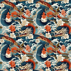 Traditional dragon japanese yakuza style seamless pattern