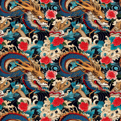 Traditional dragon japanese yakuza style seamless pattern