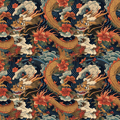 Obraz premium Traditional dragon japanese yakuza style seamless pattern