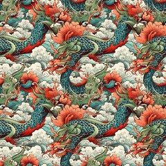 Obraz premium Traditional dragon japanese yakuza style seamless pattern