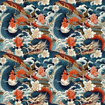 Traditional dragon japanese yakuza style seamless pattern