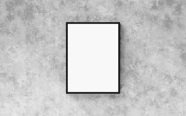 Black picture frame hanging on a light concrete wall. Blank mockup template, Wall poster frame mockup in living room , elegant minimal vintage signs, 3D illustration.