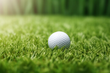 Fototapeta premium Golf ball on the green grass background. AI generative.