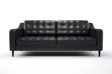 Modern black leather sofa furniture isolated on white background. Ai generative.