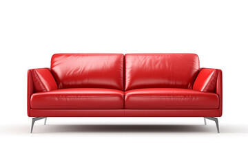 Modern red leather sofa furniture isolated on white background. Ai generative.