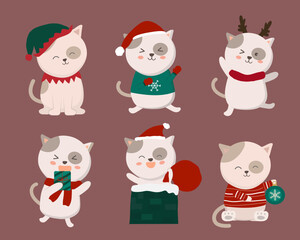 Cat cute cartoon vector kawaii funny character in christmas theme.