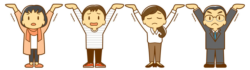 みんなで支え合い（人物のみ・困り顔）