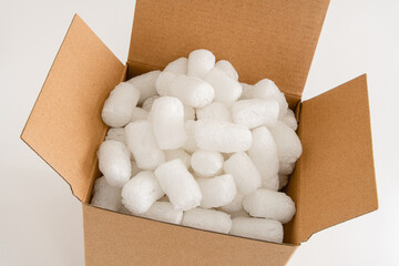 Cardboard box with packing peanuts