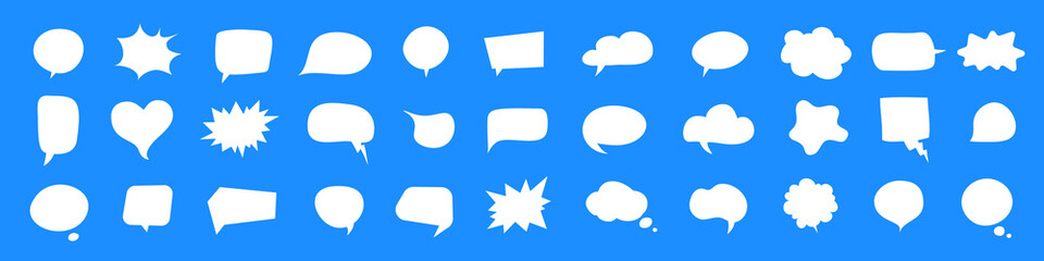 Set blank speech bubbles different shapes. Collection empty elements for chatting message. Vector illustration. - obrazy, fototapety, plakaty