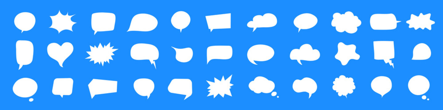 Set blank speech bubbles different shapes. Collection empty elements for chatting message. Vector illustration.