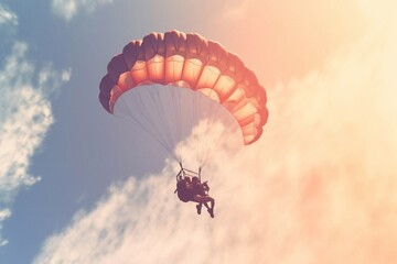 Paraglider soars in the sky. Sunset. Generative AI