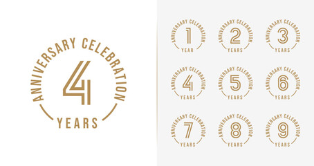 Set of anniversary logo design. 1, 2, 3, 4, 5, 6, 7, 8, 9, birthday symbol with minimalist style