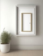 Mockup blank picture frame in room interior with green plants, 3d render
