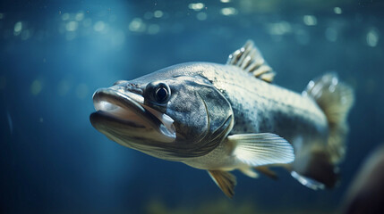 Fototapeta premium Fishing. Close-up shut of a zander fish under water. Generative AI