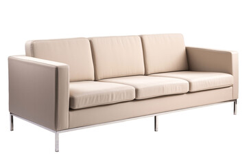 Beige three seater sofa isolated on transparent background 
