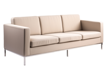 Beige three seater sofa isolated on transparent background 