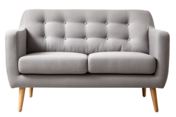 Grey two seater sofa isolated on transparent background