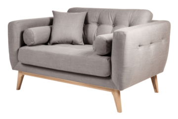 Grey two seater sofa isolated on transparent background 